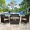 4Pcs Patio Rattan Conversation Furniture Set Outdoor W/ Brown And Grey Cushion